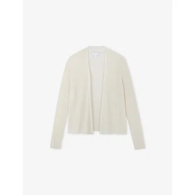 The White Company S Open-front Ribbed Linen-blend Cardigan Soft White Xs In Gray