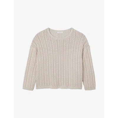 The White Company S  Plated Cable-knit Cotton Jumper In Brown