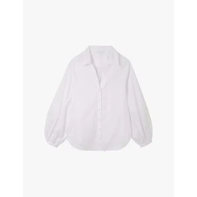 The White Company S  Blouson-sleeve Cut-out Embroidery Organic-cotton Poplin Shirt