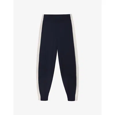 The White Company S  Contrast-panel Relaxed-fit Knitted Jogging Bottoms In Blue