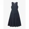 The White Company S Crinkle V-neck Linen-blend Midi Dress Eclipse In Blue