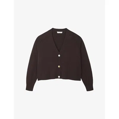 The White Company S  Cropped V-neck Wool And Cashmere-blend Cardigan In Brown