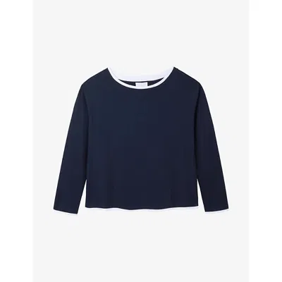 The White Company S Navy Double-layer Relaxed-fit Cotton Top In Blue