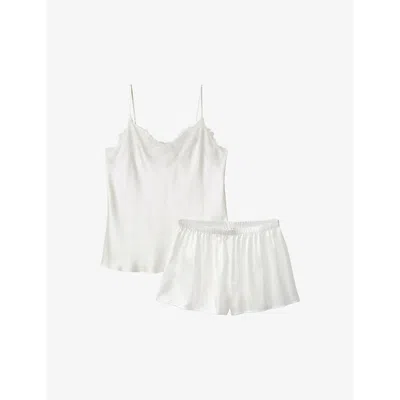 The White Company S Ivory Eyelash-trim Relaxed-fit Silk Cami And Shorts Set