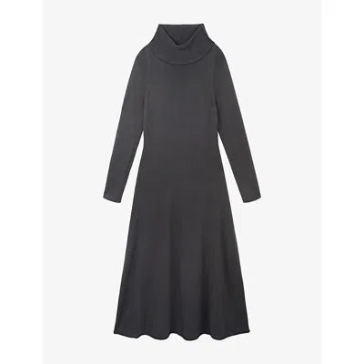 The White Company S Graphite Funnel-neck Long-sleeve Wool And Cashmere-blend Maxi Dress In Gray