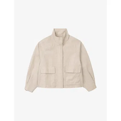 The White Company S  Funnel-neck Side-pocket Linen Jacket In Neutral