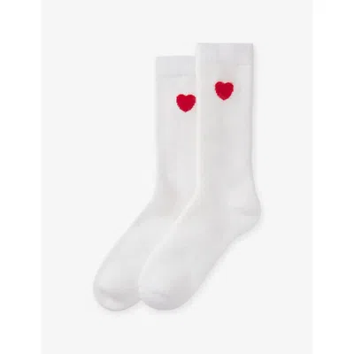 The White Company S Ivory Heart-motif Wool And Cashmere-blend Bed Socks In White
