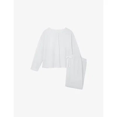 The White Company S Ice Blue Henley Ribbed Jersey Pyjamas