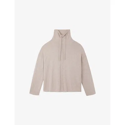 The White Company S Midtaupemr Herringbone Funnel-neck Wool-blend Jumper In Neutral