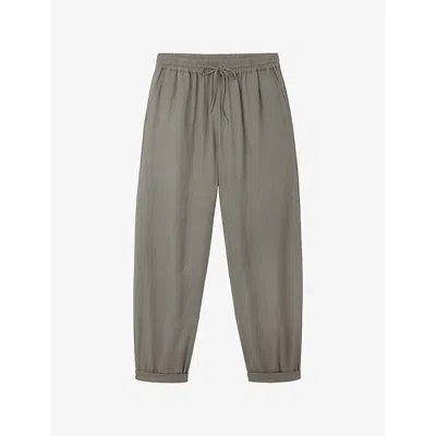 The White Company S  Herringbone Tapered-leg High-rise Cotton Trousers In Gray