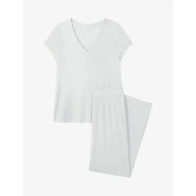 The White Company S  Lace-trim V-neck Stretch-jersey Pyjama Set In Gray