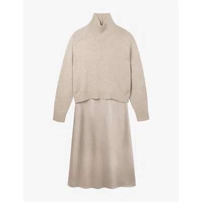 The White Company S  Mixed Media Funnel-neck Two-piece Maxi Dress In Brown