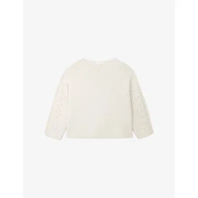 The White Company S  Pointelle-sleeve Relaxed-fit Wool, Linen And Cotton-blend Jumper