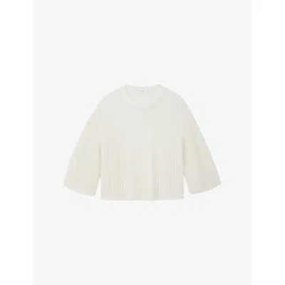 The White Company S Porcelain Relaxed-fit Ribbed Wool-blend Jumper Xl In White