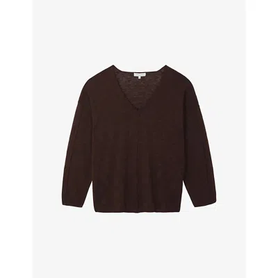 The White Company S  Relaxed-fit V-neck Cotton And Linen Jumper In Brown