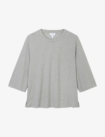 The White Company Womens Champagne Round-neck Relaxed-fit Stretch-sequin T-shirt In Cream