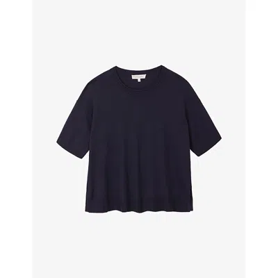 The White Company S  Short-sleeved Knitted T-shirt In Blue