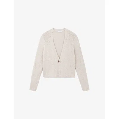 The White Company S  Single-button V-neck Cotton And Linen-blend Cardigan In Gray
