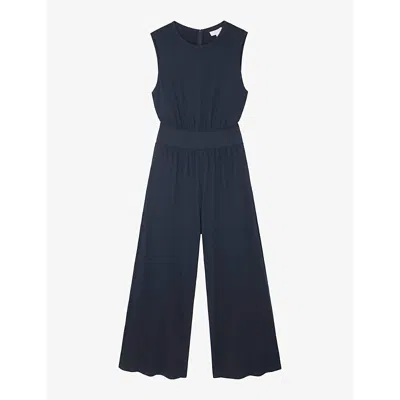 The White Company S Navy Sleeveless Wide-leg Stretch-jersey Jumpsuit In Navy
