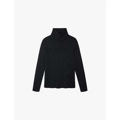 The White Company S Midnight Sparkle Funnel-neck Cotton-blend Jumper In Black