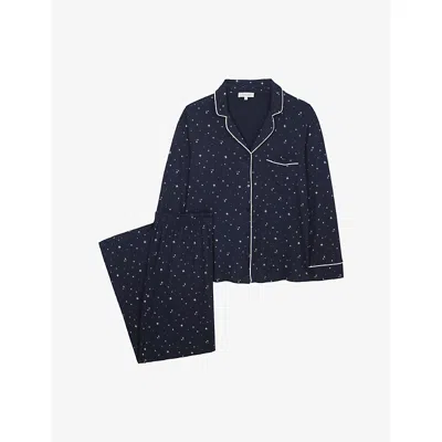 The White Company S Navy Star-pattern Jersey Pyjamas In Blue