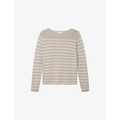 The White Company S  Striped Boat-neck Wool-blend Jumper In Brown