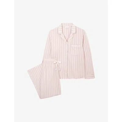 The White Company S Pinkstripe Striped Brushed Cotton-jersey Pyjamas