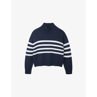 The White Company S Porce/navy Striped Funnel-neck Wool And Cashmere-blend Jumper Xl In Blue