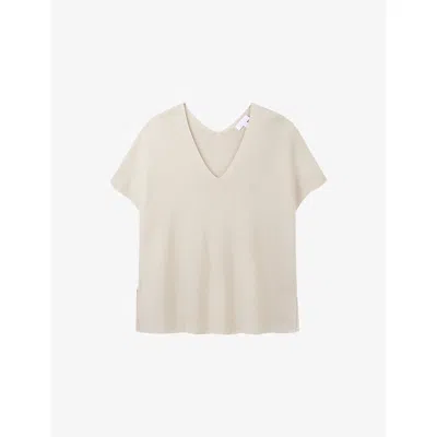 The White Company S Alabaster Textured-stitch Knitted Cotton T-shirt Xs In White