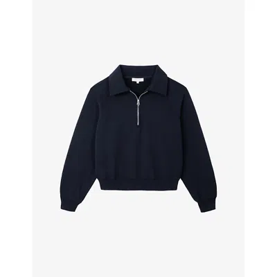 The White Company S  Travel Half-zip Cotton-jersey Sweatshirt In Blue