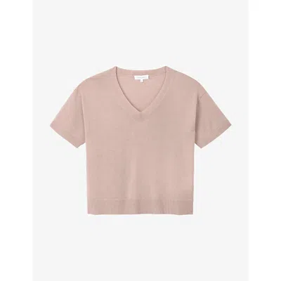 The White Company S  V-neck Short-sleeve Merino-wool T-shirt In Pink