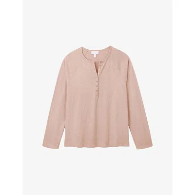 The White Company S  Relaxed-fit Long-sleeve Cotton Henley Top In Pink