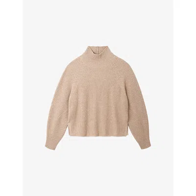 The White Company S  Funnel-neck Ribbed Wool And Cashmere-blend Jumper In Brown