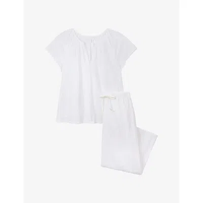 The White Company S White Broderie-anglaise Relaxed-fit Cotton Pyjama Set In Brown