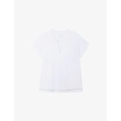 The White Company S Frill-trim Short-sleeve Linen-jersey Blouse White