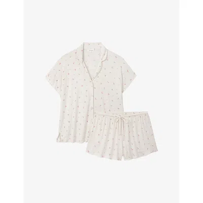 The White Company S White Heart-print Short-sleeved Jersey Pyjamas