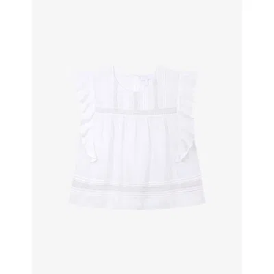 The White Company S White Lace-insert Frill-sleeve Linen Blouse