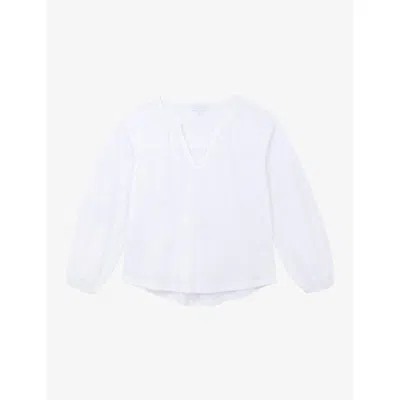 The White Company S Notch-neck Long-sleeve Cotton-jersey Blouse White