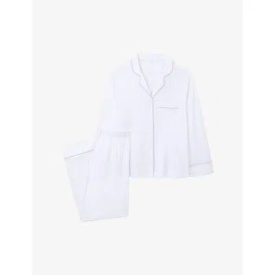 The White Company S White Piped-trim Relaxed-fit Pima-cotton Pyjamas Xs