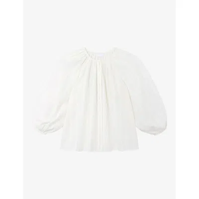 The White Company S White Textured-stripe Relaxed-fit Cotton And Linen-blend Blouse