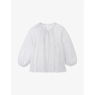 The White Company S Striped Tie-neck Cotton Blouse Whiteblack