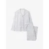 The White Company S White/blue Flower Bud-print Relaxed-fit Cotton Pyjama Set In Silver