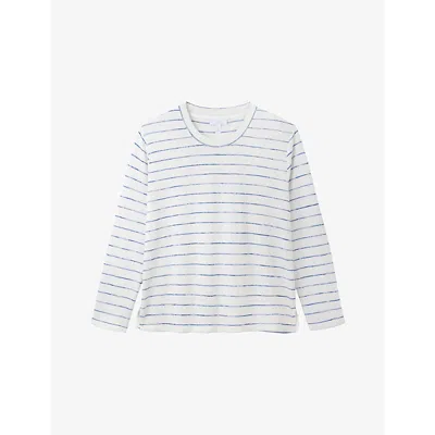 The White Company S  Striped Long-sleeved Stretch-jersey T-shirt In White/blue