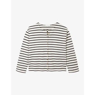 The White Company S White/choc Round-neck Button-up Cotton Top