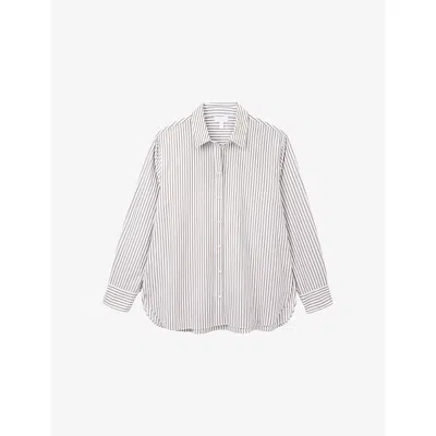 The White Company S Whtenaturl Striped Relaxed-fit Cotton-poplin Shirt In Gray