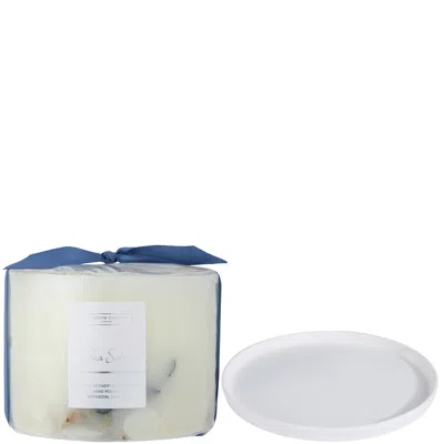 The White Company Sea Salt Botanical Candle And Plate - Large In White