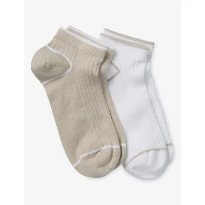 The White Company Kids' Smoke Tipping Pack Of Two Woven Trainer Socks In Multi