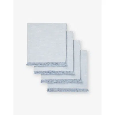 The White Company Soft Blue Fringed-trim Cotton Napkins Set Of Four