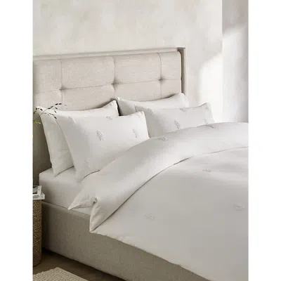 The White Company White Freja Classic Leaf-embroidered Linen-blend Pillowcase
