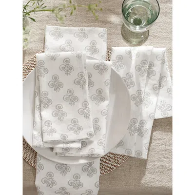 The White Company White/grey Fairford Graphic-print Cotton And Linen-blend Napkins Set Of Four In Animal Print